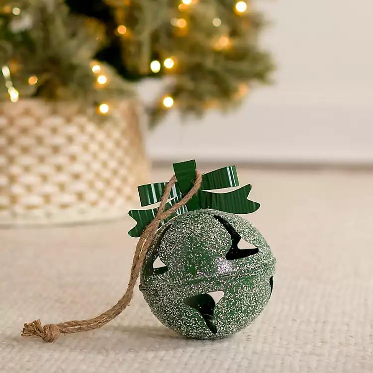 Green Glitter Metal Bell Ornament, 8 in. | Kirklands