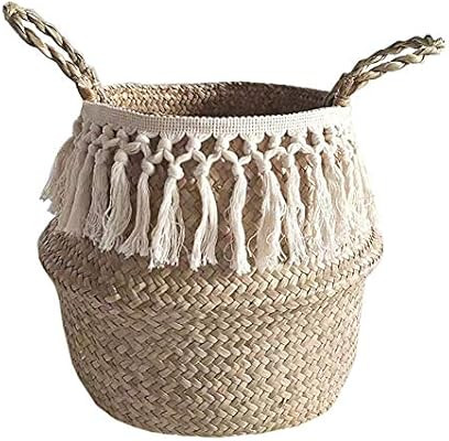 Woven Seagrass Storage Basket, Woven Basket Plant Basket Belly Baskets Toy Basket Handmade Sea Gr... | Amazon (US)