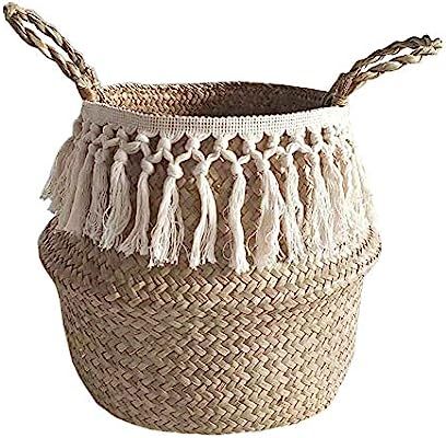 Woven Seagrass Storage Basket, Woven Basket Plant Basket Belly Baskets Toy Basket Handmade Sea Gr... | Amazon (US)