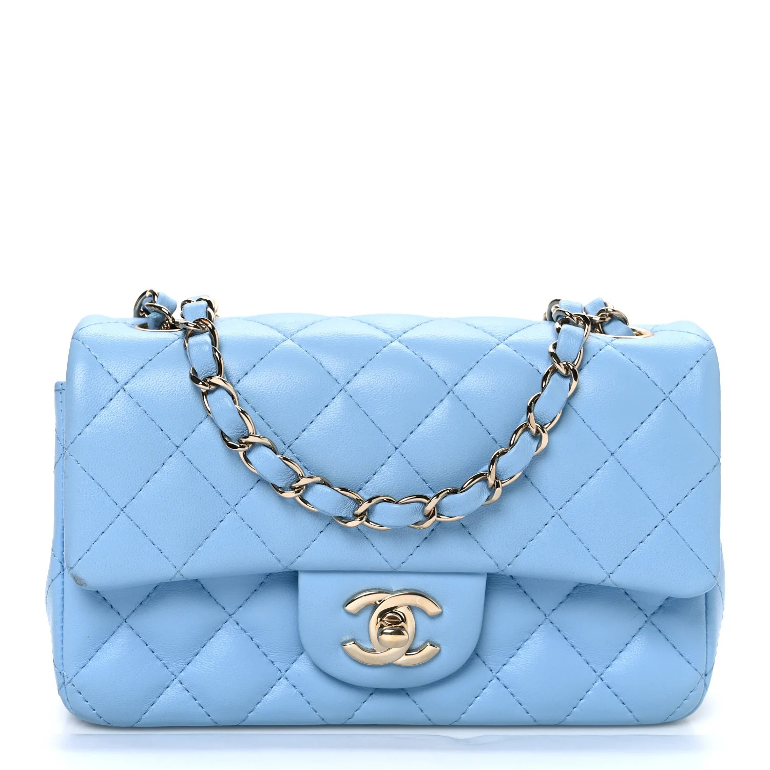 Lambskin Quilted Mini Rectangular Flap Light Blue | FASHIONPHILE (US)