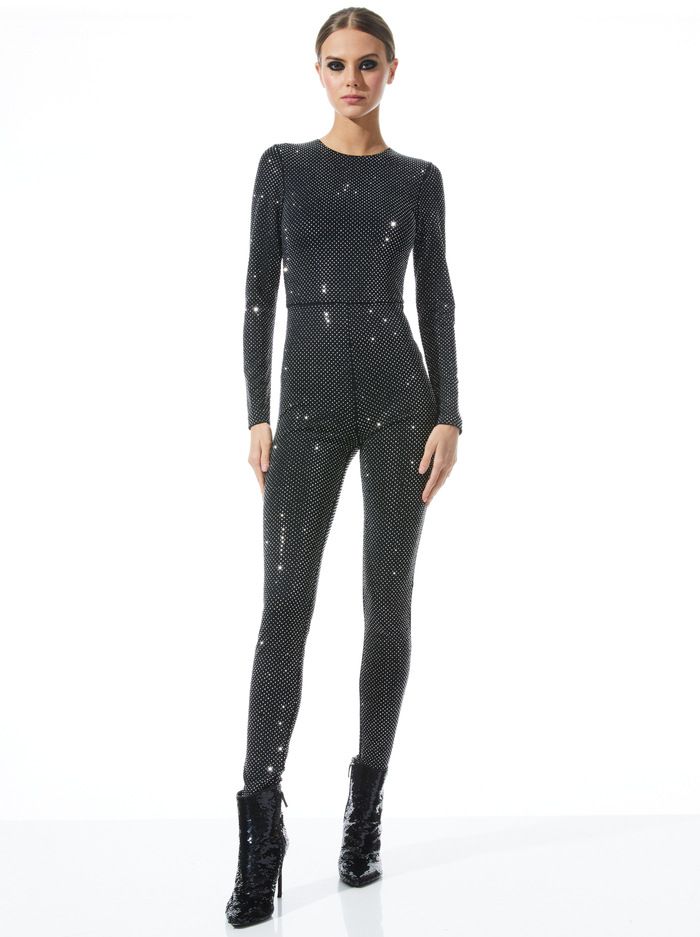 FREDDIE CREWNECK EMBELLISHED CATSUIT | Alice + Olivia