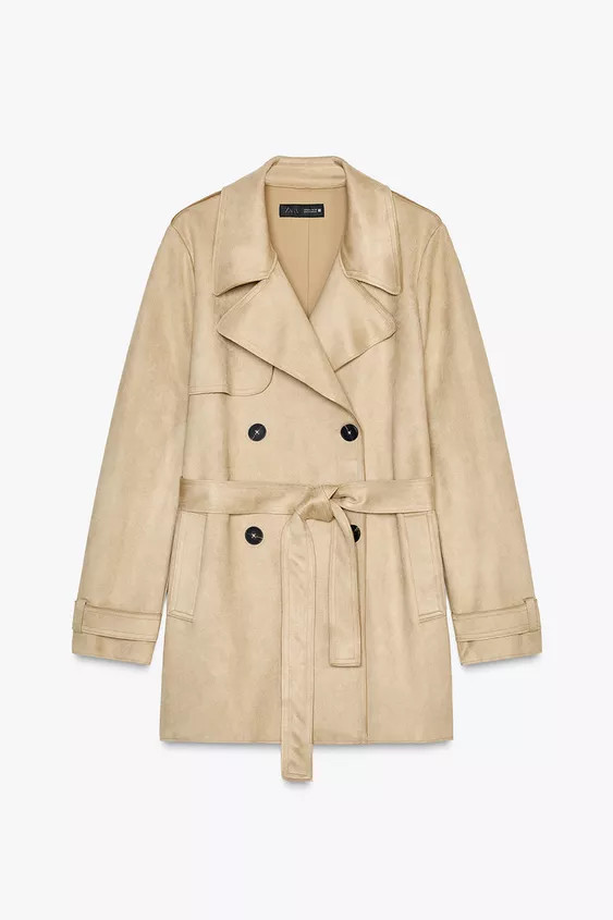 Suede-effect trench coat with a lapel collar and long sleeves. Featuring front welt pockets, a ma... | Zara UK