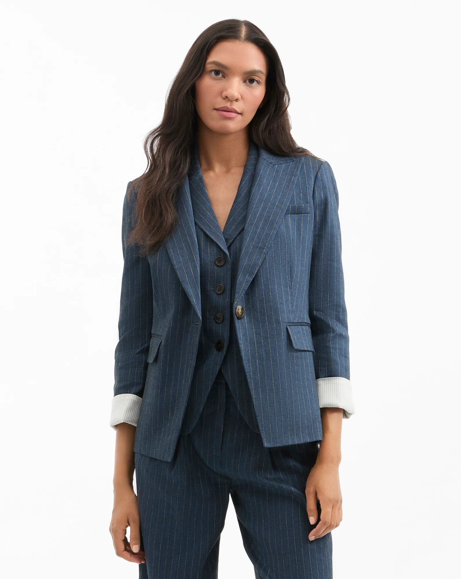 Veronica Beard Obie Pinstripe Dickey Jacket Blue Dove | Veronica Beard