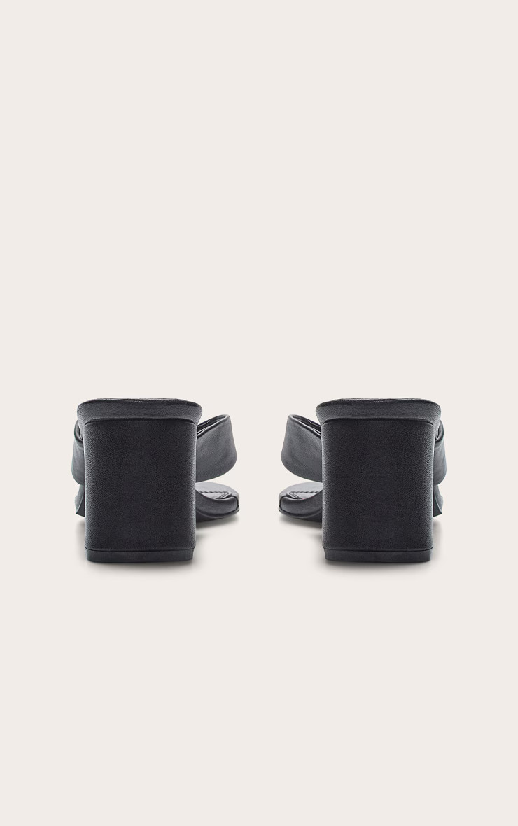 Black Pu Round Toe Thong Mid Block Heeled Mules | Footwear | PrettyLittleThing UK