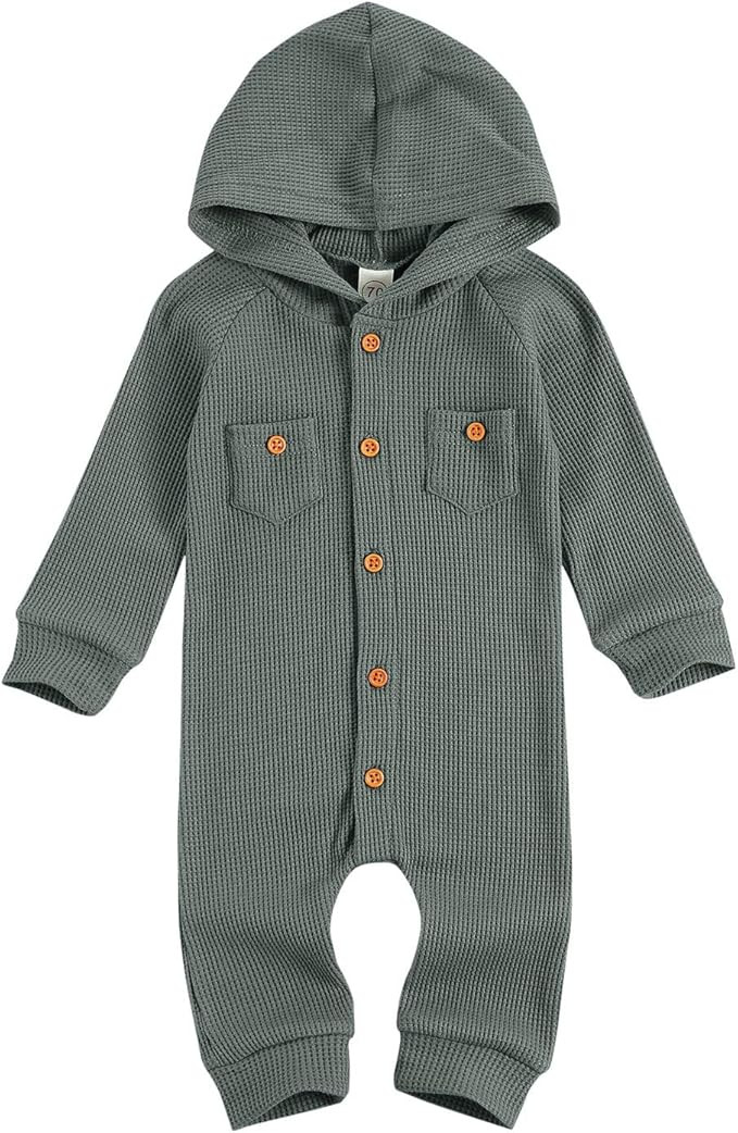 Amazon.com: Winter Newborn Baby Boy Girl Solid Romper Unisex Infants Hooded Outfit Clothes Waffle... | Amazon (US)