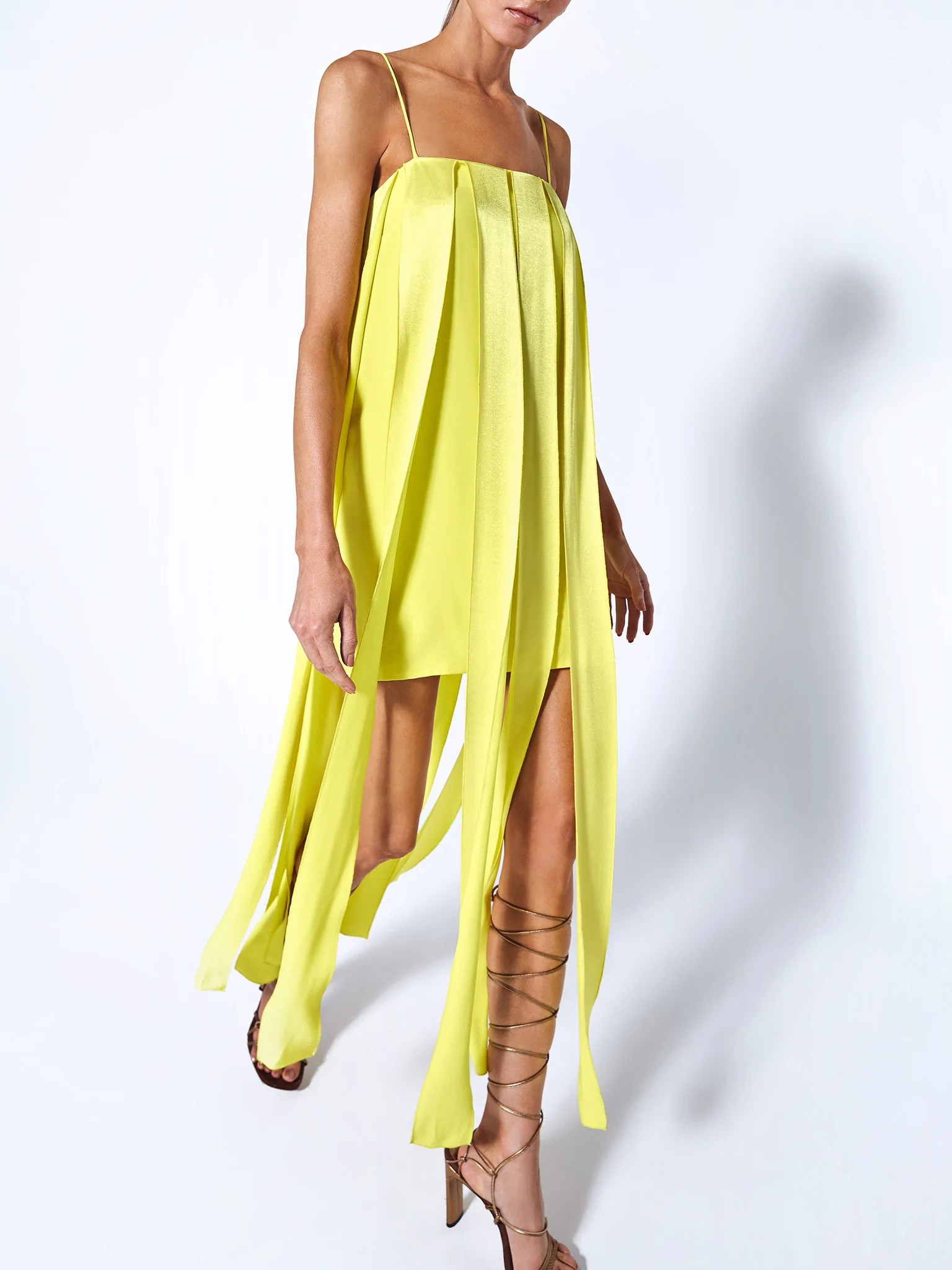 Dreaming in Color Green V-Neck Pleated Satin Maxi Dress