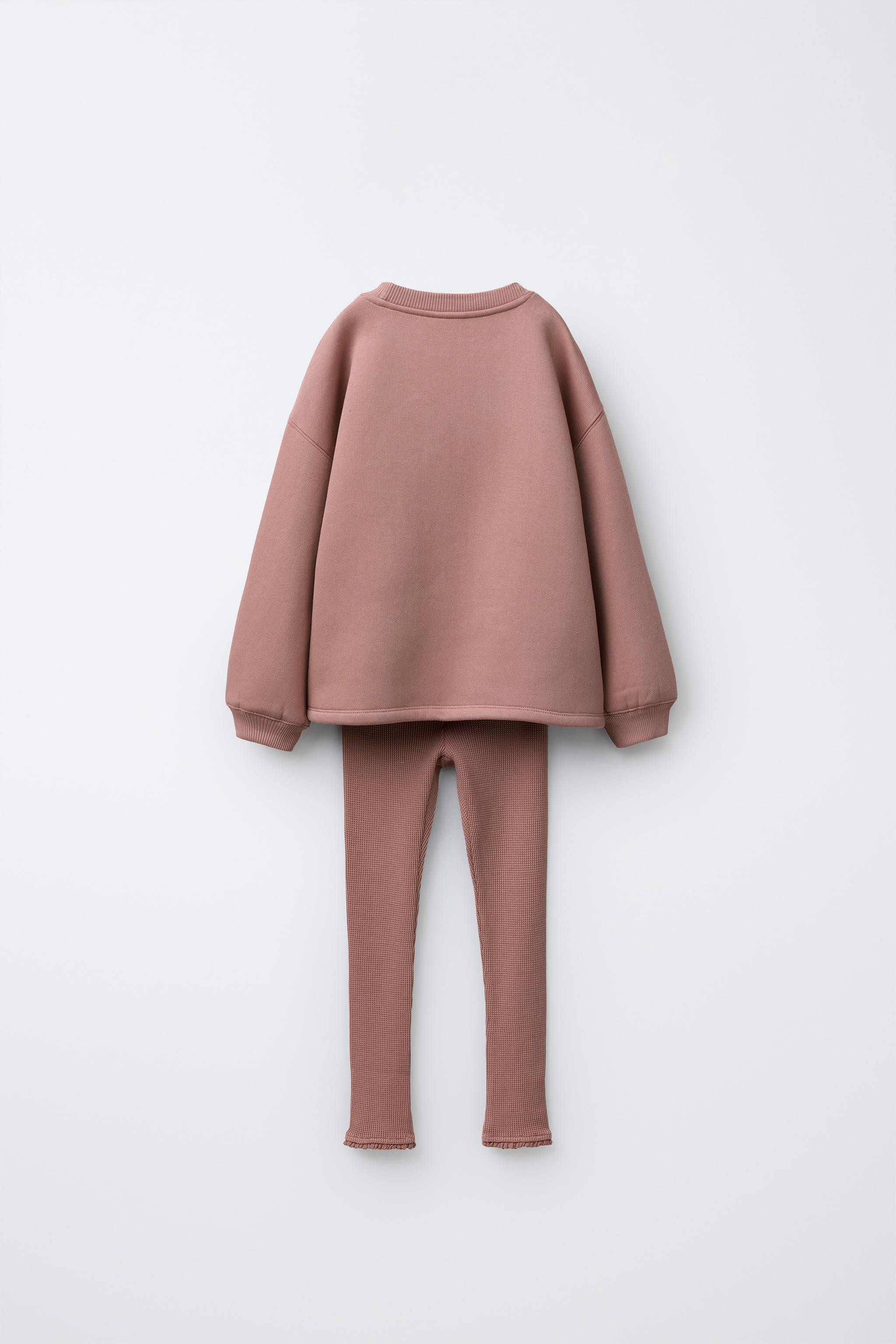 LACE BOW SWEATSHIRT AND WAFFLE LEGGING SET | Zara US
