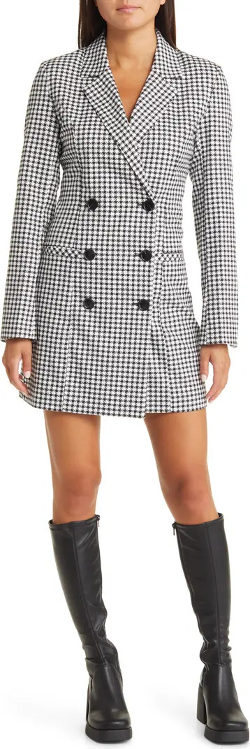 Steve Madden Double Breasted Houndstooth Check Long Sleeve Blazer Dress | Nordstrom | Nordstrom