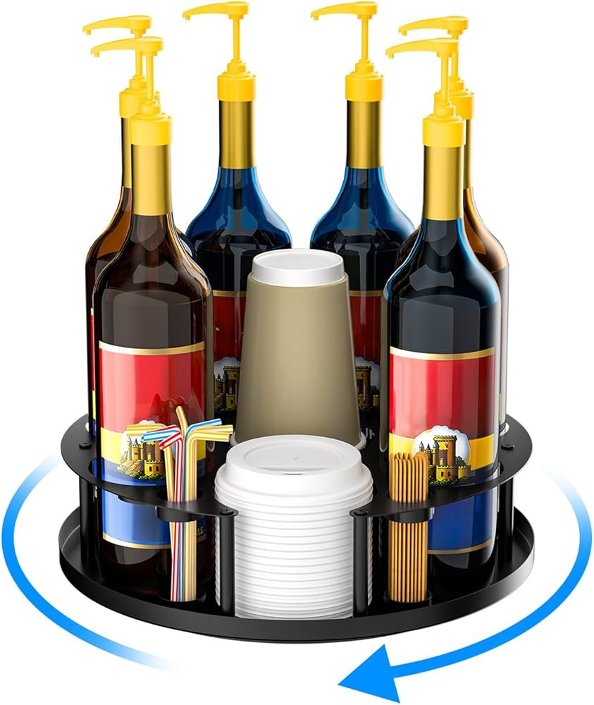 Coffee Syrup Organizer 8 Bottles, Rotating Coffee Syrup Rack for Countertop Coffee Bar Organizer,... | Amazon (US)