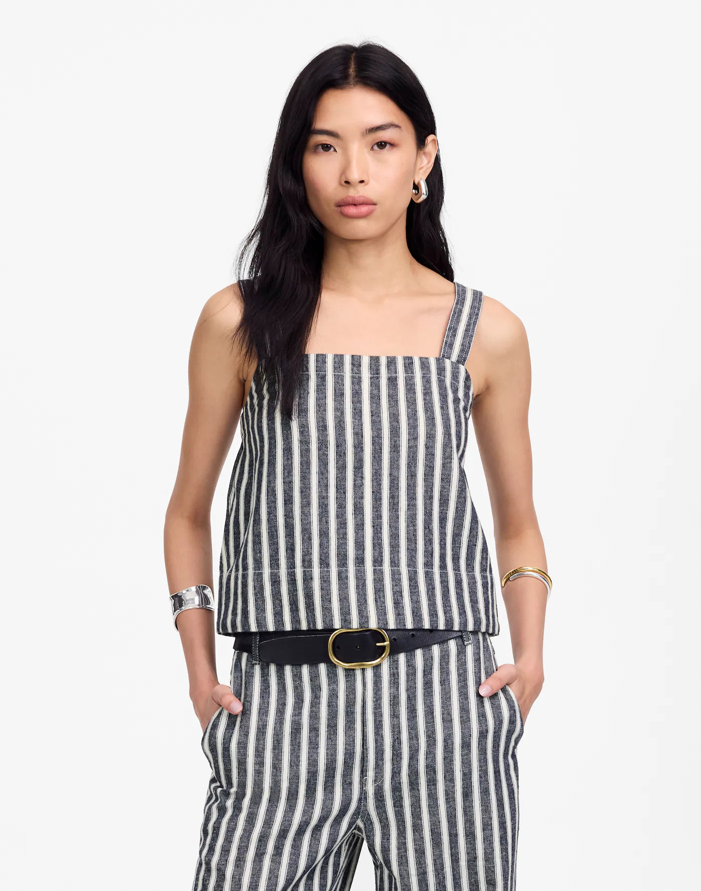 Squareneck Top in Linen Blend Stripe | Madewell