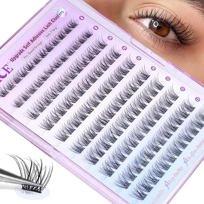 Self Adhesive Eyelashes Reusable Natural Self Adhesive Lash Clusters Wispy Press on Lashes Pre-Gl... | Amazon (US)