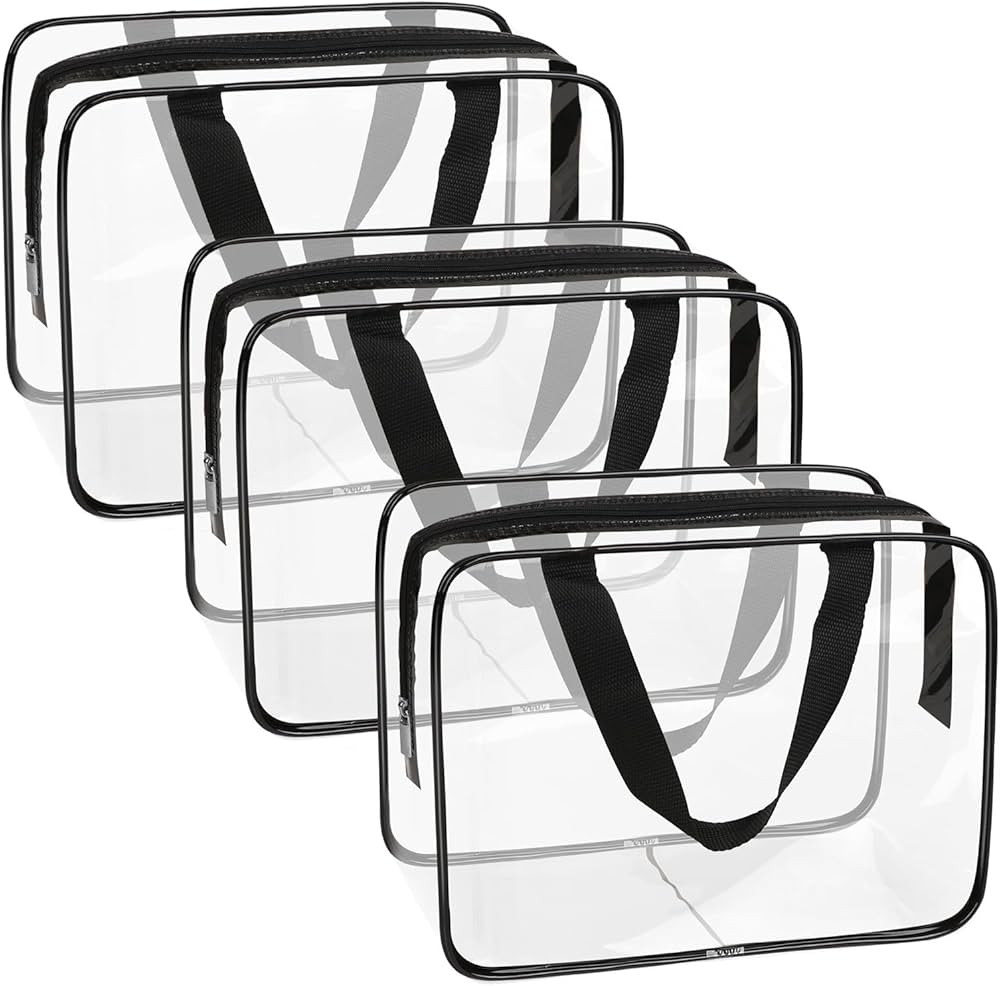 APREUTY Clear Makeup Bags, TSA Approved 3 Pcs Large Cosmetic Makeup Bags Set Clear PVC with Zippe... | Amazon (US)