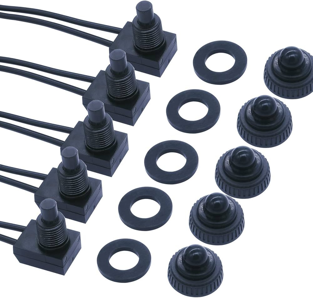 mxuteuk 5pcs 12V Waterproof Push Button Switch Wired SPST On-Off Switches Black, Use for RV Motor... | Amazon (US)