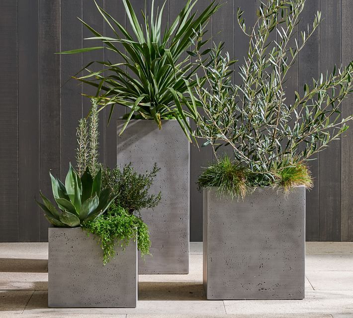 Mission Square Planters - Grey | Pottery Barn (US)