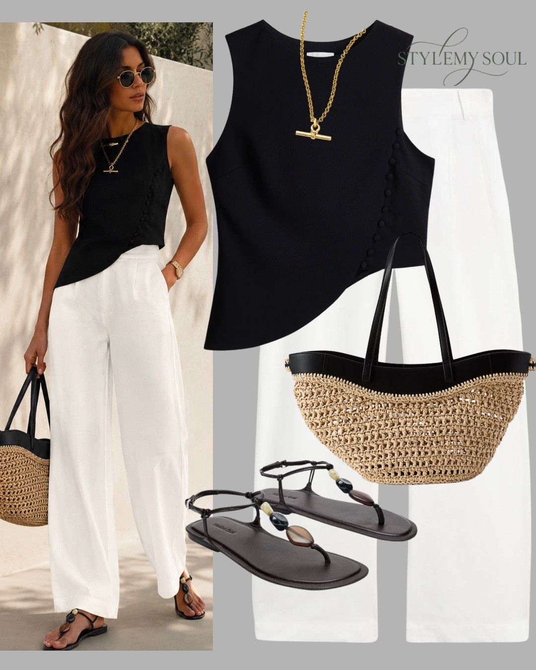 White pants, black top, black sandals, straw bag

#LTKootd #LTKWorkwear #LTKPetite