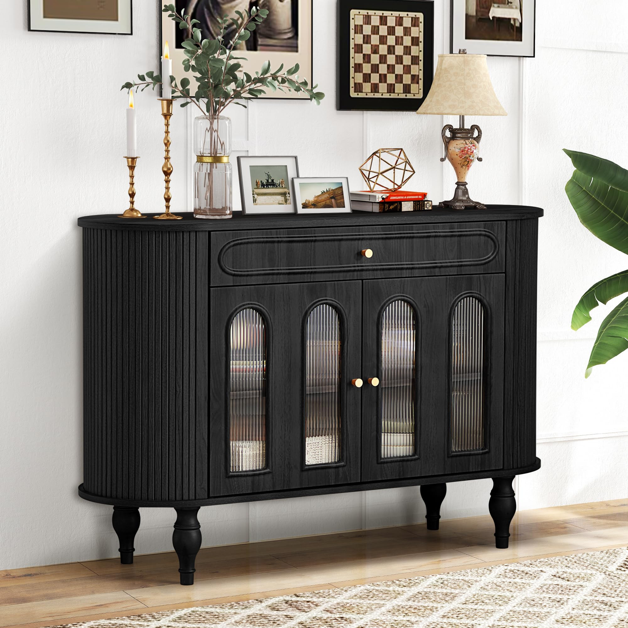 47'' Fluted Sideboard Buffer Cabinet with Drawer, Modern Credenza Storage Cabinet, Bar Cabinet Co... | Amazon (US)