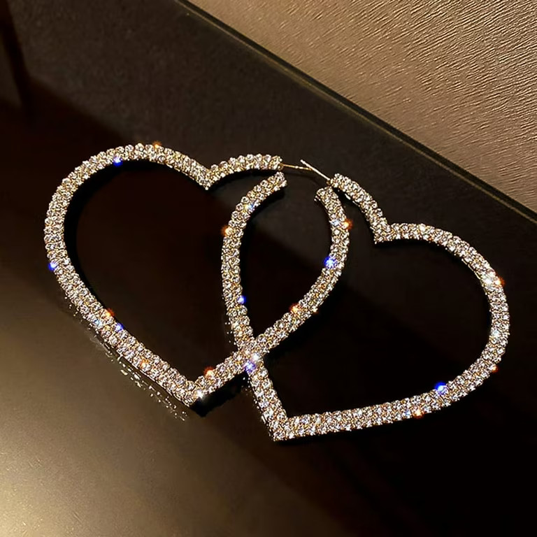 Big Heart Earrings for Women Hoop Fashion Geometric Rhinestones Earrings Jewelry Xmas Birthday Je... | Walmart (US)