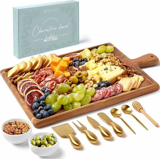 Charcuterie Board Set - Acacia Cheese Board for Serving with Accessories - House Warming Gifts fo... | Amazon (US)