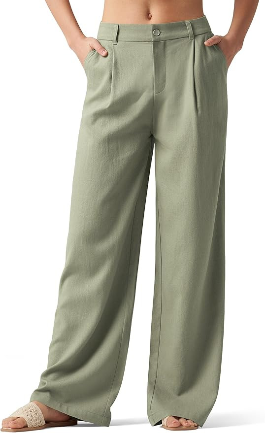 Willit Women's Linen Pants Wide Leg Work Dress Pants Casual Slacks Business Pants with Pockets | Amazon (US)