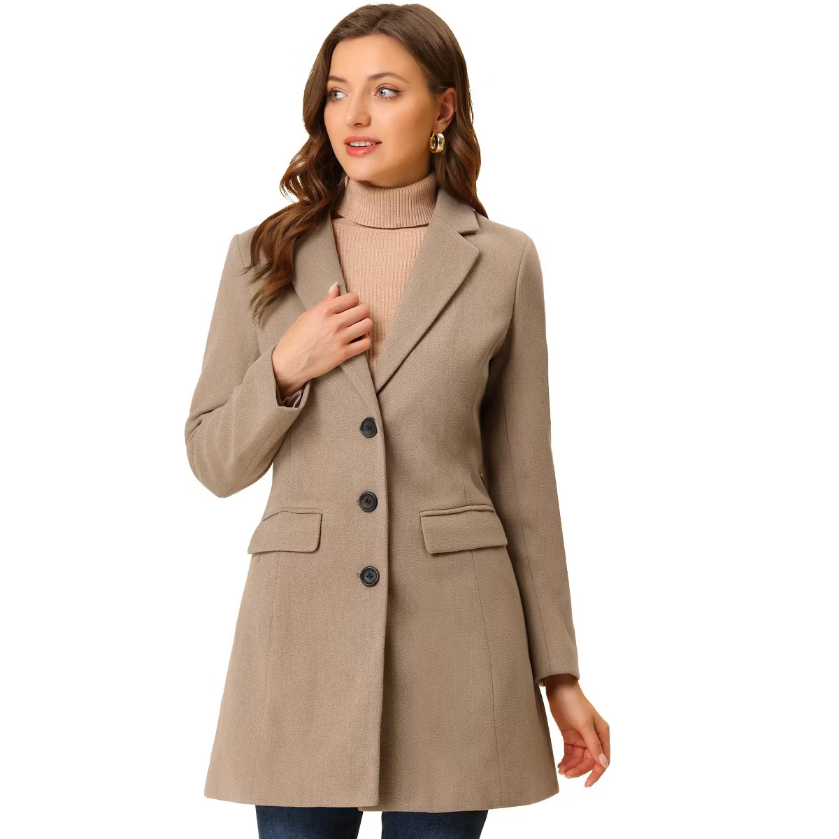 INSPIRE CHIC Women's Notched Lapel Single Breasted Long Winter Trench Coat Large Dark Beige | Target