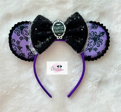 New Purple Black Haunted Mansion Halloween Minnie Ears Headband-  Handmade  | eBay | eBay US