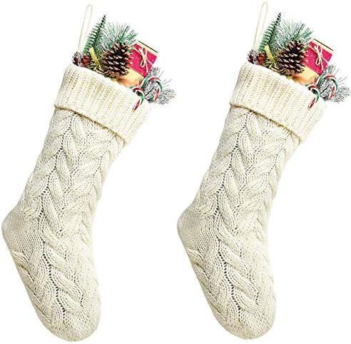 Kunyida Pack 2,18" Unique Ivory White Knit Christmas Stockings Style3 | Amazon (US)