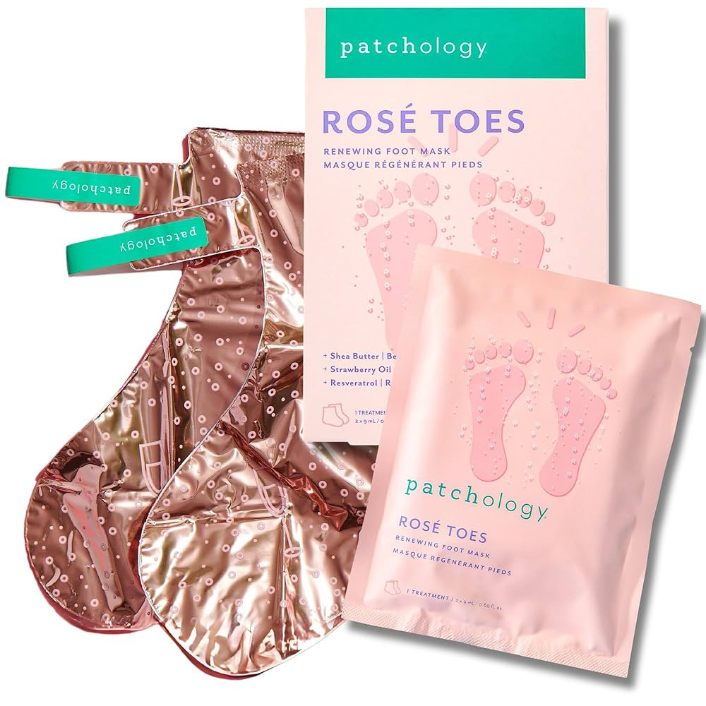 Patchology Rosé Toes Moisturizing Foot Mask – Shea Butter & Strawberry Scented Booties for Dry... | Amazon (US)