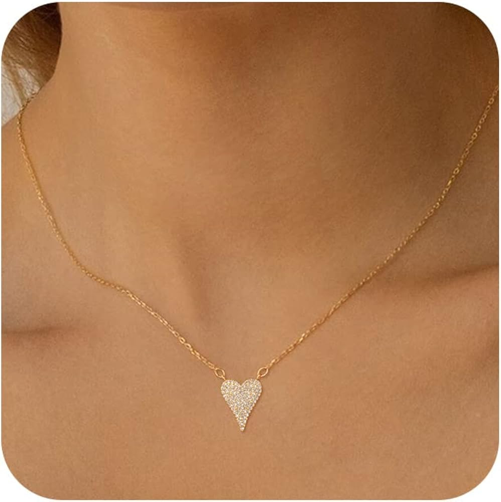 Freekiss Cute Heart Necklaces for Women, 14K Gold Plated Simple Double Open Heart Pendant Girls N... | Amazon (US)