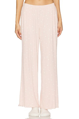 Ultra Soft Rib Lettuce Hem Wide Leg Pant in Dusty Rose & Pearl | Revolve Clothing (Global)