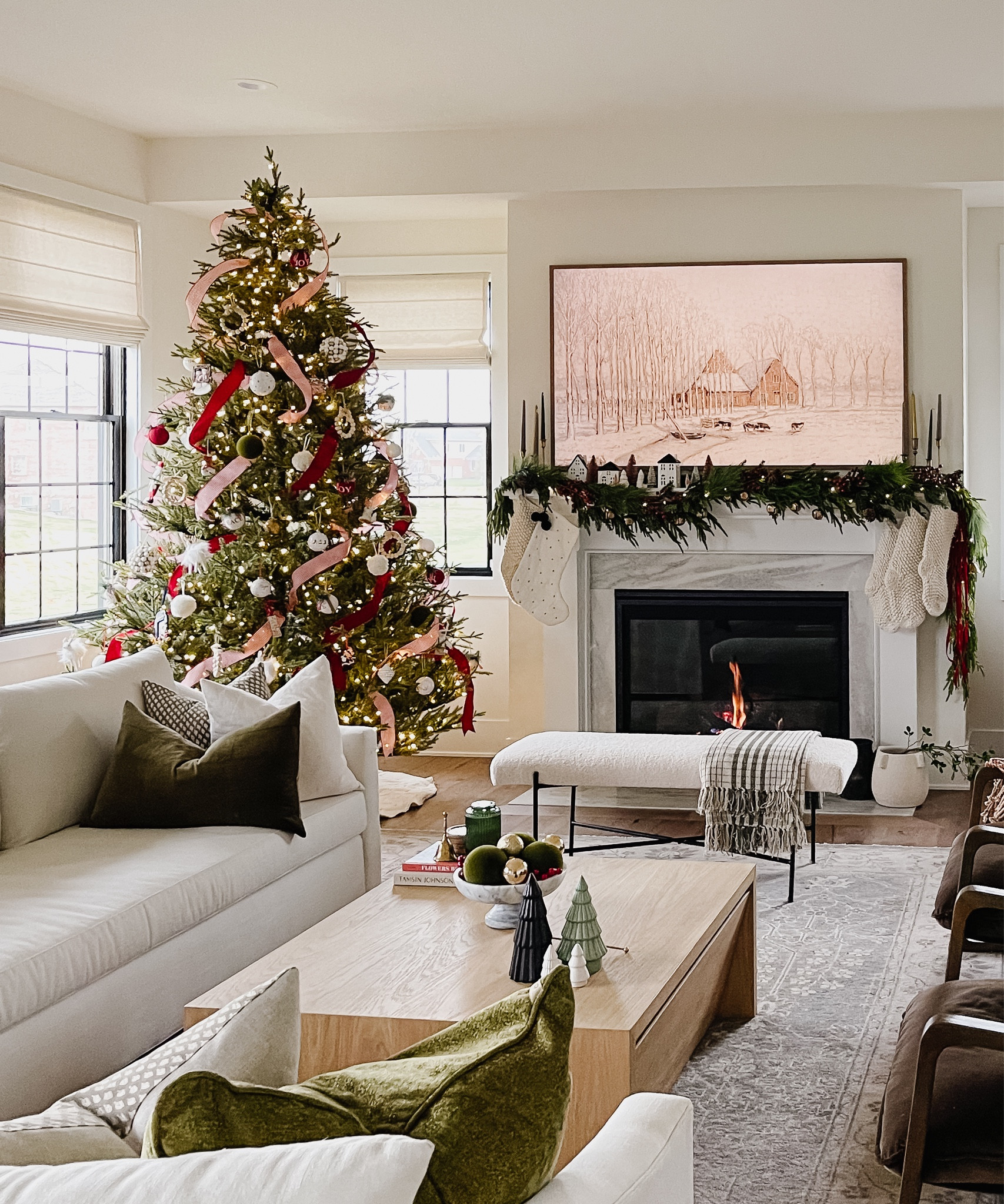 Mantel, garlands, tree, ribbons, decor 

#LTKSeasonal #LTKHoliday #LTKhome