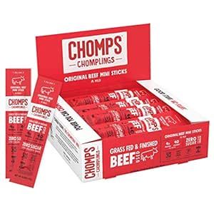 CHOMPS Snack Size Grass Fed Beef Jerky Meat Snack Sticks, Keto, Paleo, Whole30 Approved, Sugar Fr... | Amazon (US)