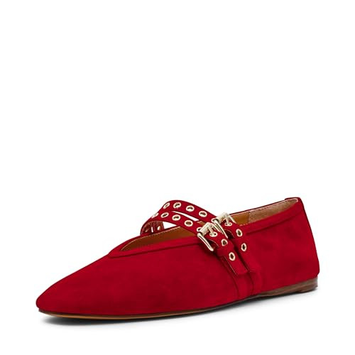 Steve Madden Women's Lydia Ballet Flat, Red Suede, 7.5 | Amazon (US)