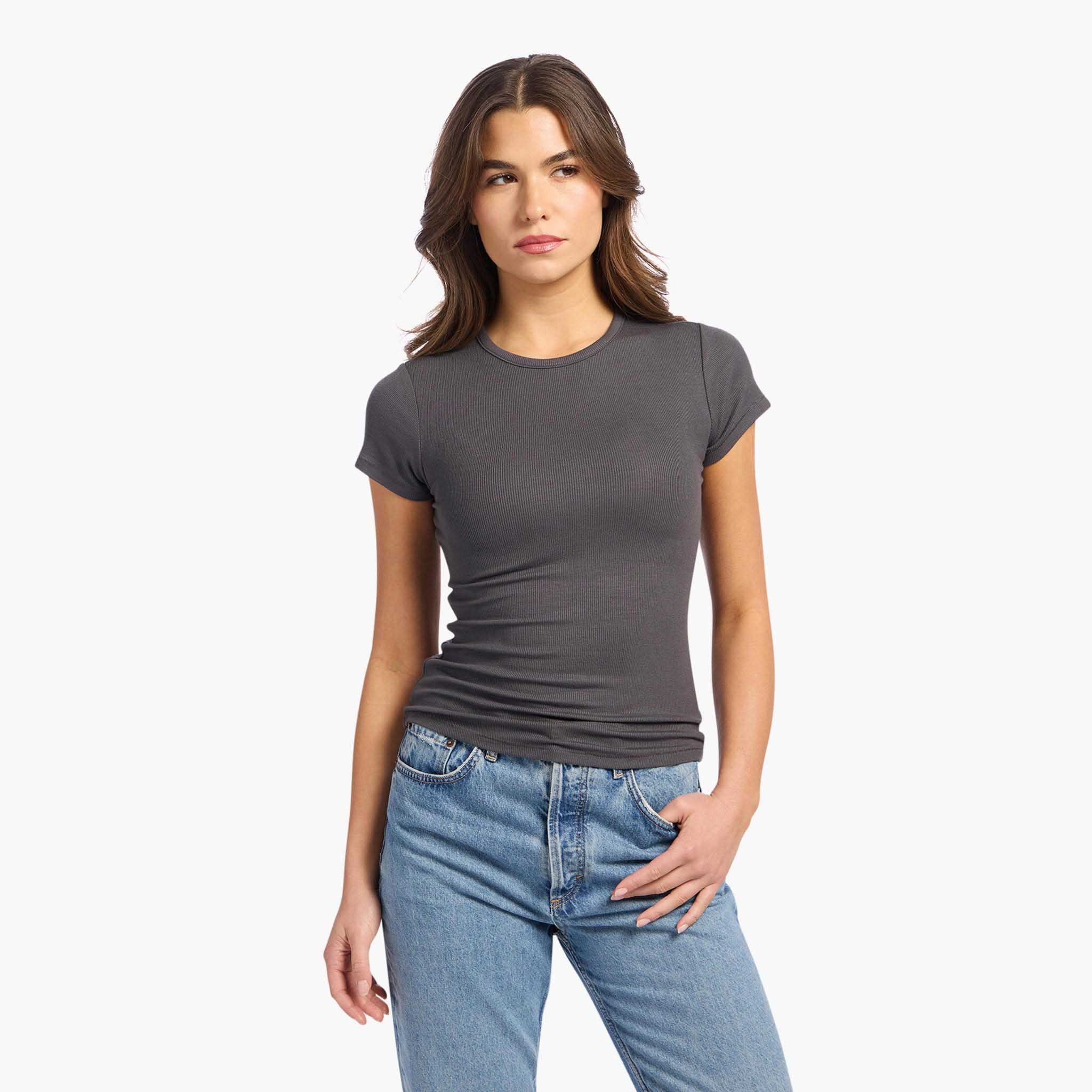 Slinky Rib Tee | Darkest Olive | Nuuds US