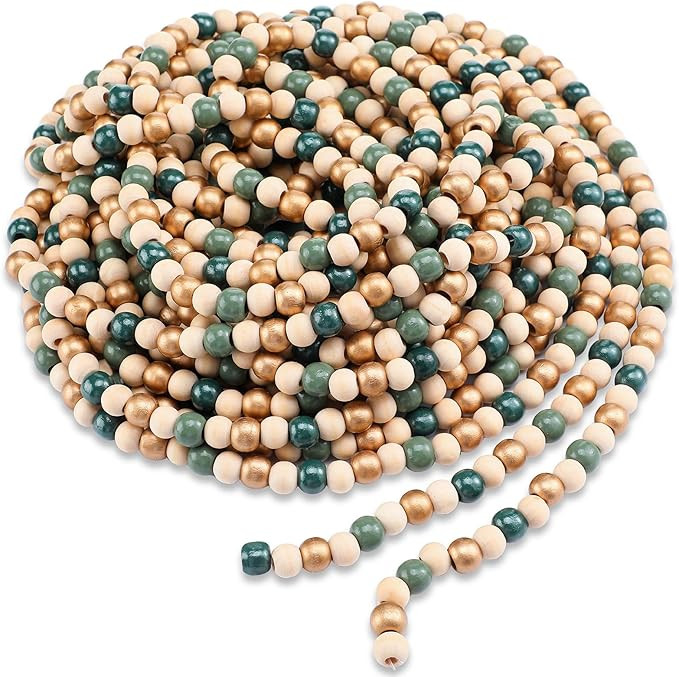 WILLBOND 16 Feet Christmas Wood Bead Garland Wooden Bead Garland for Christmas Tree Holiday Decor... | Amazon (US)