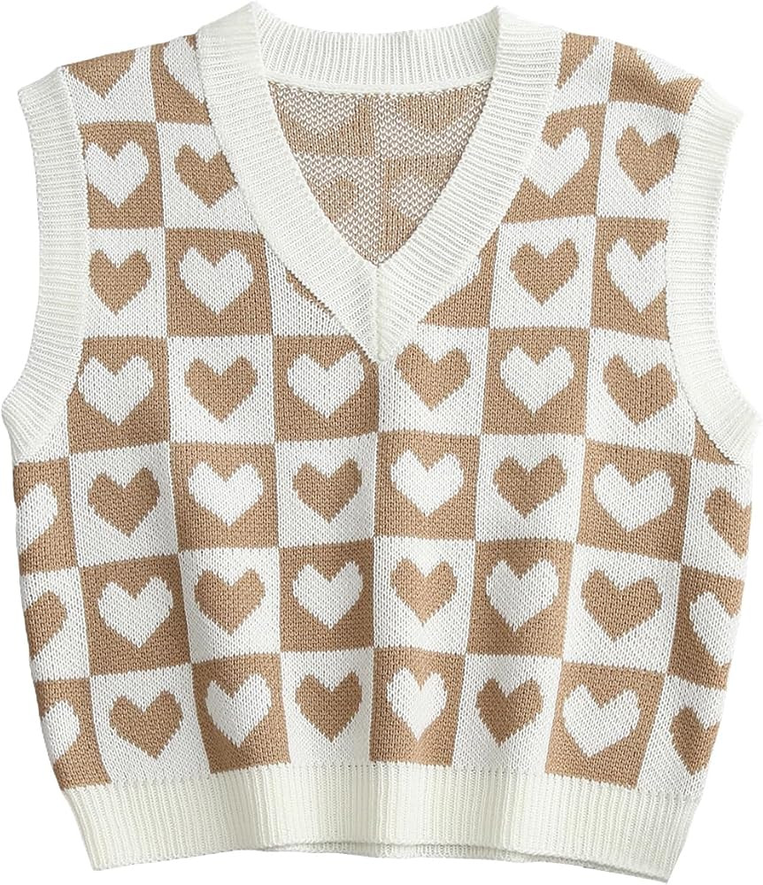 SweatyRocks Women's Sleeveless V Neck Knit Sweater Vest Houndstooth Crop Tank Top | Amazon (US)