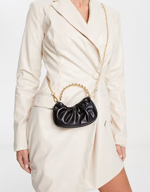 ASOS DESIGN micro ruched bag with top handle and detachable crossbody strap in black | ASOS (Global)