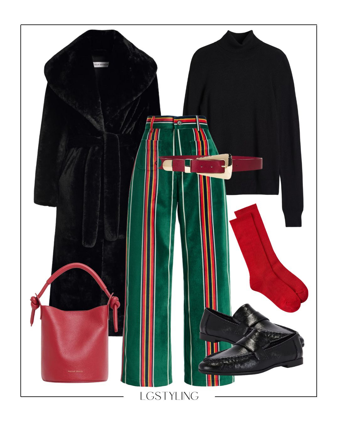 Festive shopping style, elevated. 🎄❤️ Green striped trousers set the tone, grounded with a sleek black knit and loafers for polish. A cozy faux-fur coat adds warmth, while red accessories—belt, socks, and bag—bring in that perfect holiday pop. Equal parts practical and chic for a full day of weekend shopping or holiday errands.

#LTKHoliday #LTKStyle #LTKWeekend #HolidayShopping #FestiveStyle #WinterOutfit #ClassicWithATwist #HolidayChic

 

#LTKSeasonal #LTKHoliday #LTKootd