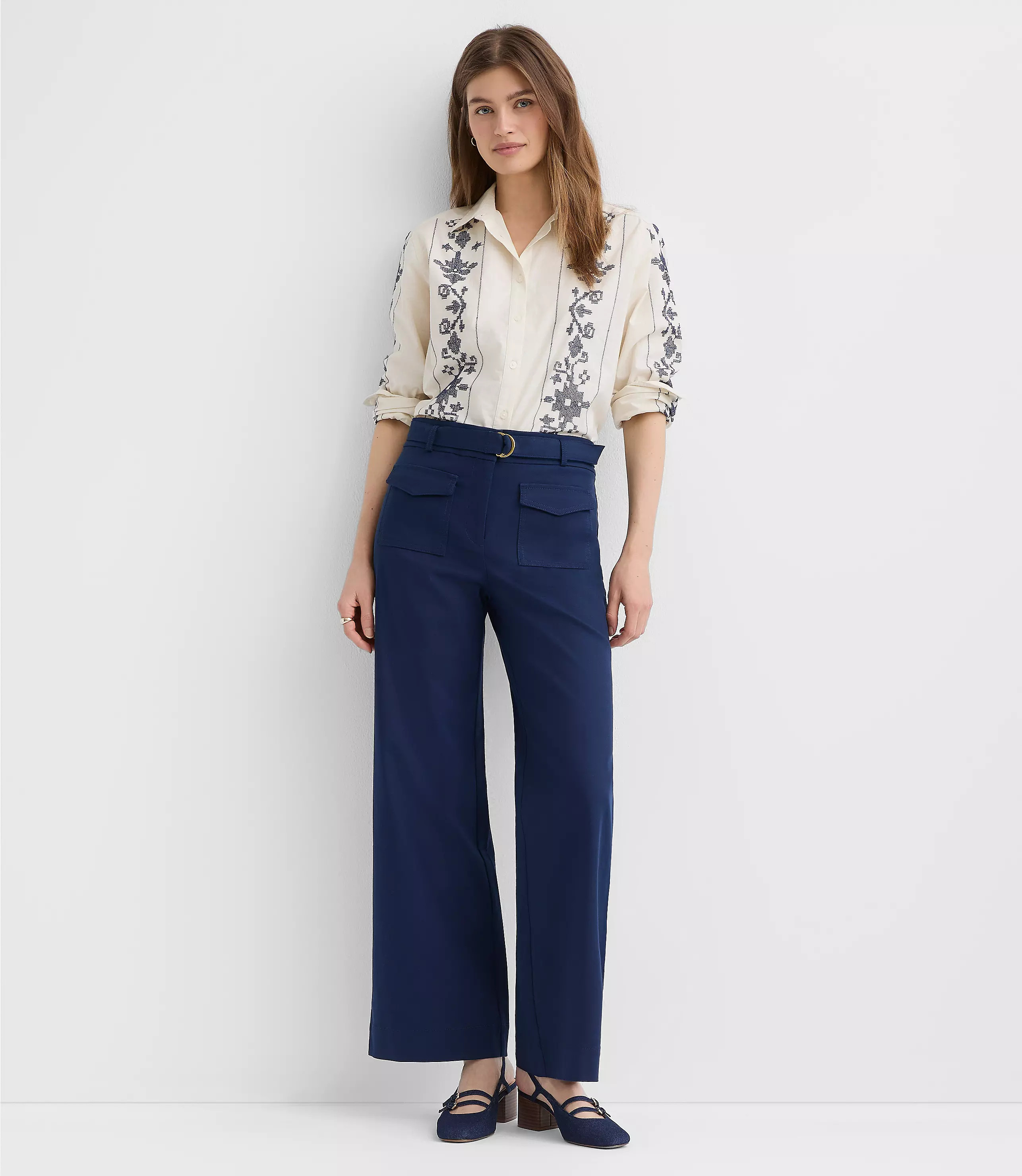 Belted Palmer Wide Leg Pants in Pique | LOFT