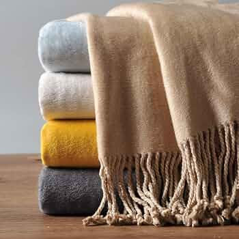 EP Mode Fringed Mulberry Silk Throw Blanket for Sofa (Rugby Tan) | Amazon (US)