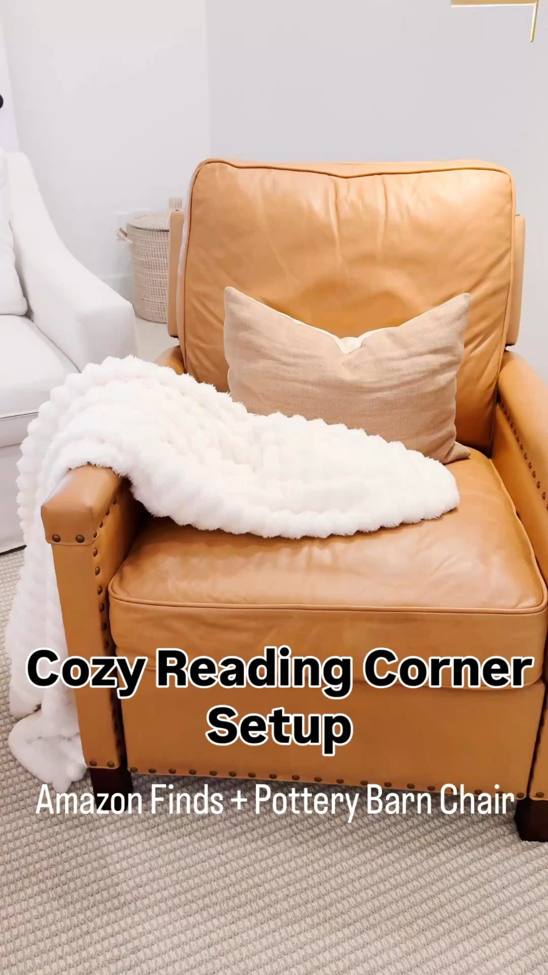 Cozy reading corner setup featuring my Pottery Barn recliner paired with affordable Amazon home finds. This adjustable side table is one of my favorite functional pieces because it lifts up for coffee, laptops or reading, and I paired it with a brass floor lamp, cozy neutral throw and everyday mug for the perfect relaxing corner. I’m also linking similar recliners and neutral pillows to recreate the look. Perfect reading corner to read your favorite book  Save this cozy reading nook idea for living room inspiration and follow me on LTK for daily fashion, home decor & Amazon finds.

#LTKvlog #LTKSaleAlert #LTKHome