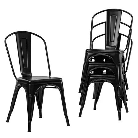 Black Metal Dining Chairs, Set of 4 Stacking Modern Industrial Dining Chairs with Back, Indoor/Outdo | Walmart (US)