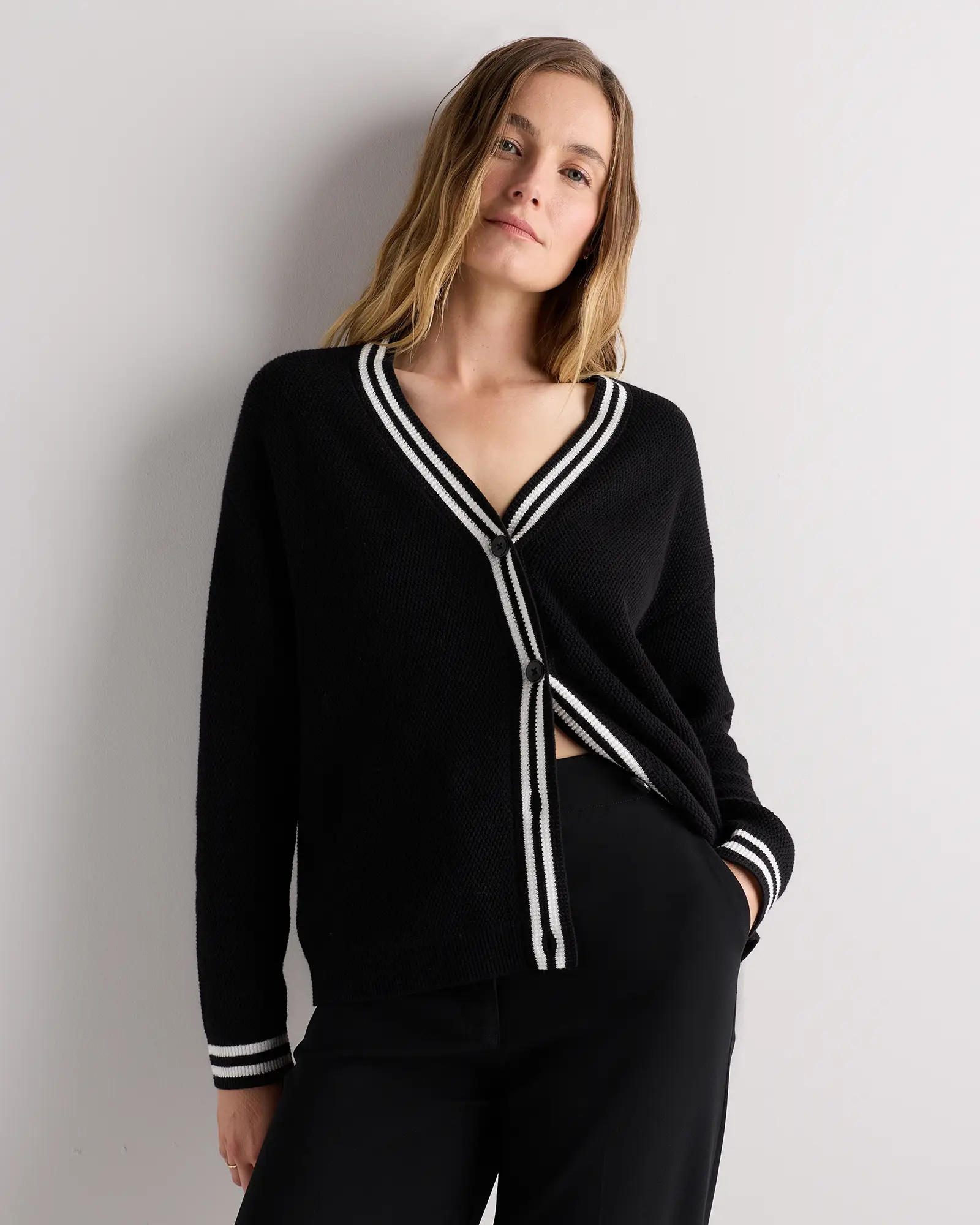Cotton Cashmere Textured Varsity Cardigan | Quince