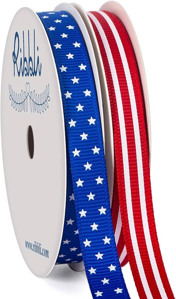 Ribbli 2 Rolls Patriotic Grosgrain Ribbon,3/8 Inches,Total 20 Yards,Red/White/Blue,Stars and Stri... | Amazon (US)