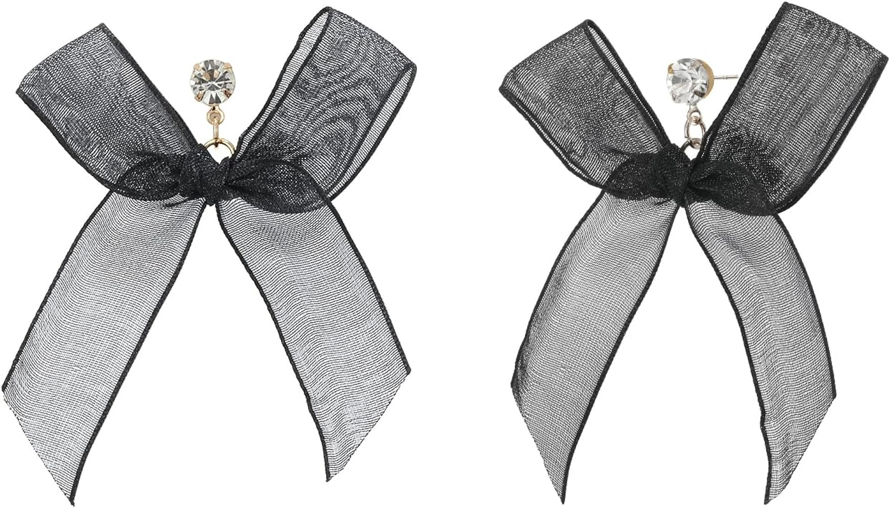 Crystal Bow Earrings for Women Black Ribbon Bowknot Stud Earrings Clear Rhinestone Earrings Tiny ... | Amazon (US)
