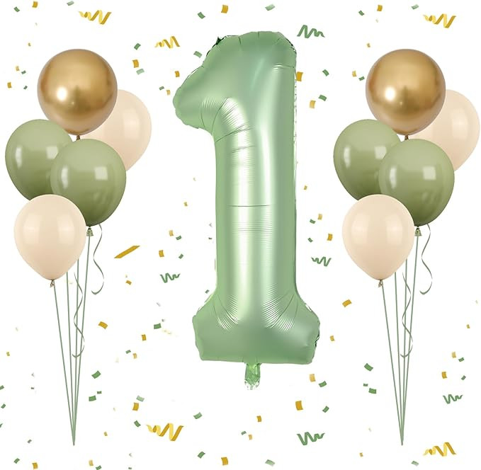 40 Inch Sage Green Number 1 Balloon, Olive Green 1st Birthday Balloons, Retro Sand White Avocado ... | Amazon (US)