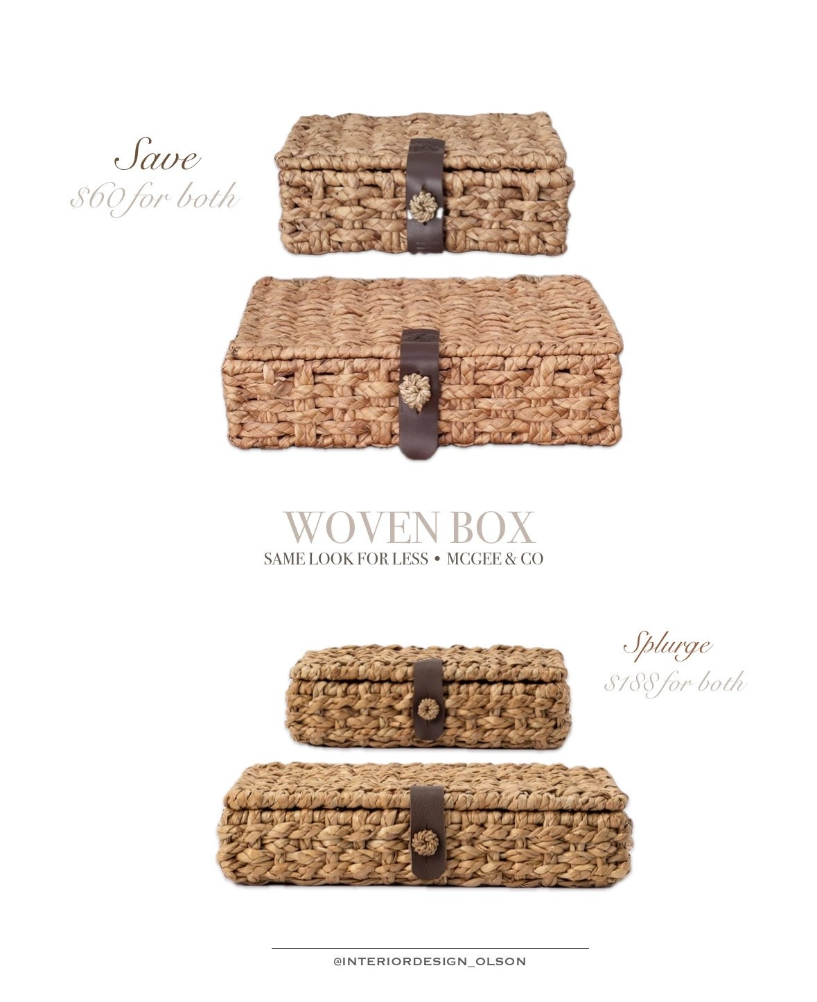Save vs. Splurge | Best way to hide/ store your remotes 
These woven storage boxes are identical in size and style to the viral McGee & Co. woven boxes — but for a fraction of the cost! The quality, texture, and detailing are stunning, and you can grab both for around $60 vs. $188. Such a beautiful way to add warmth and texture to your shelves, console, or coffee table styling.

Linking the best McGee & Co. woven box (similar look) below before these sell out!