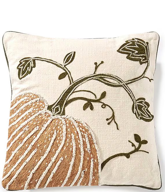 Harvest Collection Pumpkin Vine Embroidered Square Pillow | Dillard's
