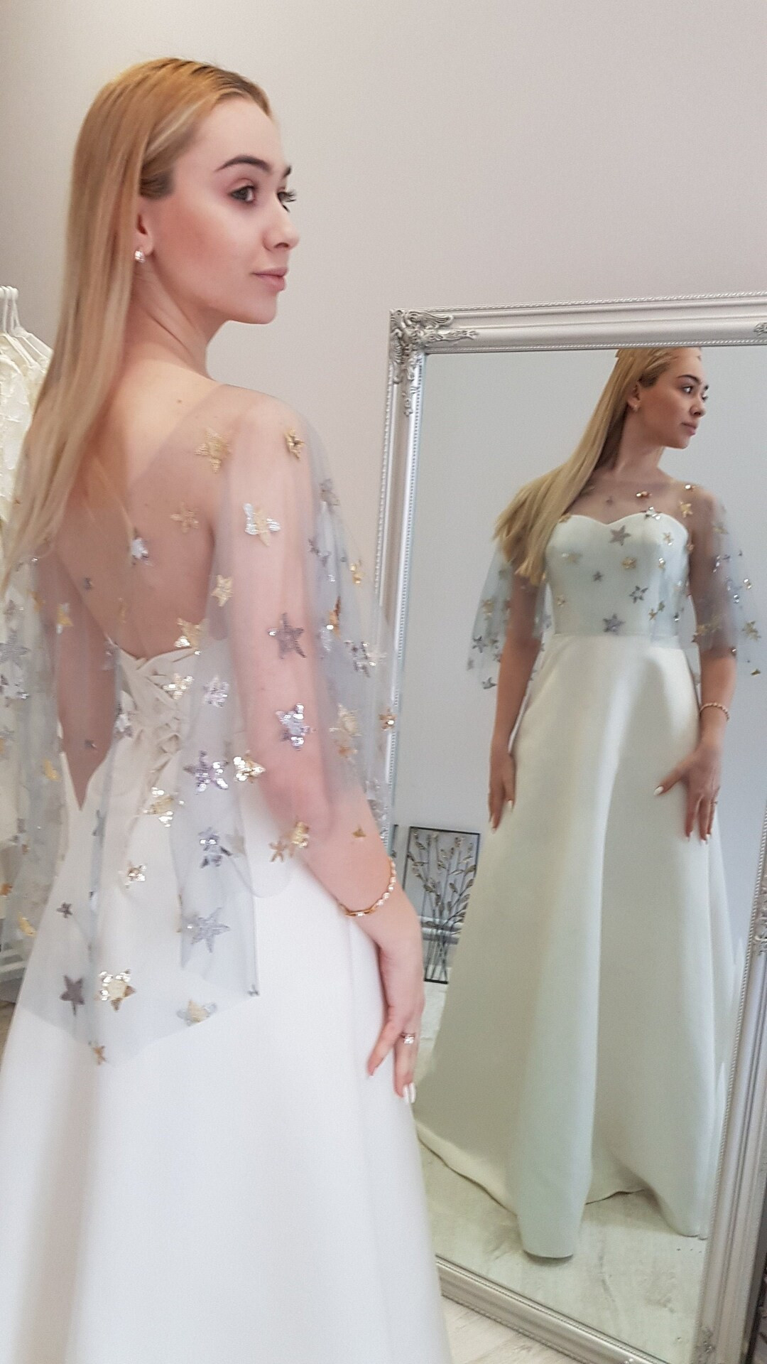 Grey Star Sequin Wedding Cape: Celestial Bridal Cover Up - Etsy | Etsy (US)