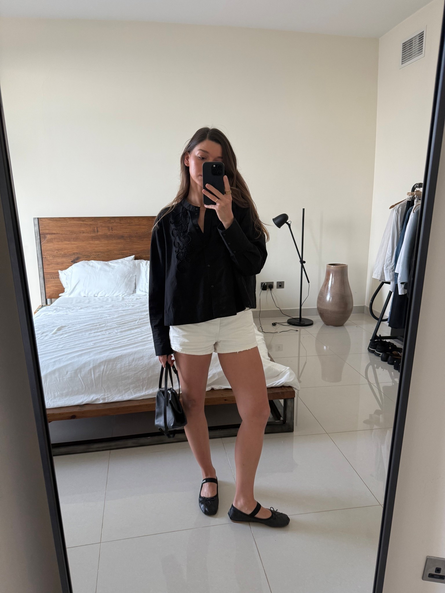 Miu Miu ballerina shoes outfit fall outfit idea, white shorts, black broderie blouse 

#LTKShoeCrush #LTKSeasonal #LTKFindsUnder100