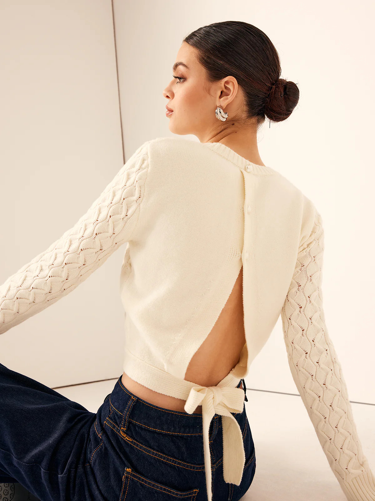 Tie Back Crop Sweater | Commense